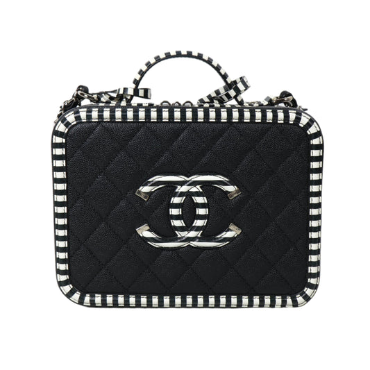 Chanel Filigree Vanity Case Medium Black White SHW