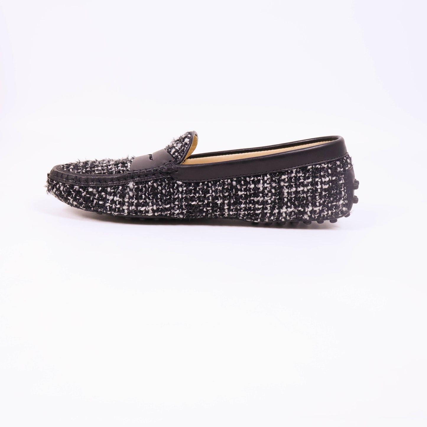 Tod's Loafers Tweed Black White 39