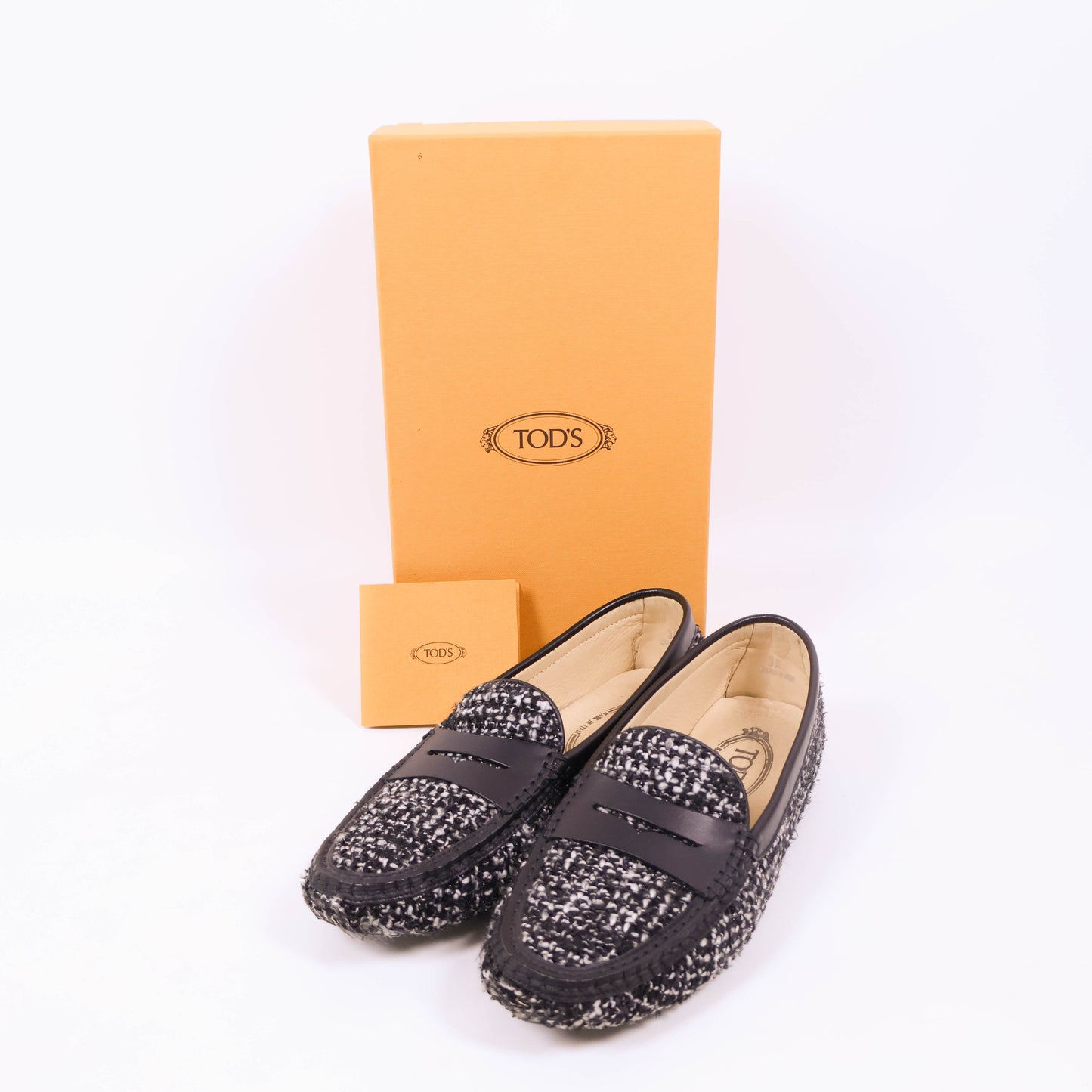 Tod's Loafers Tweed Black White 39