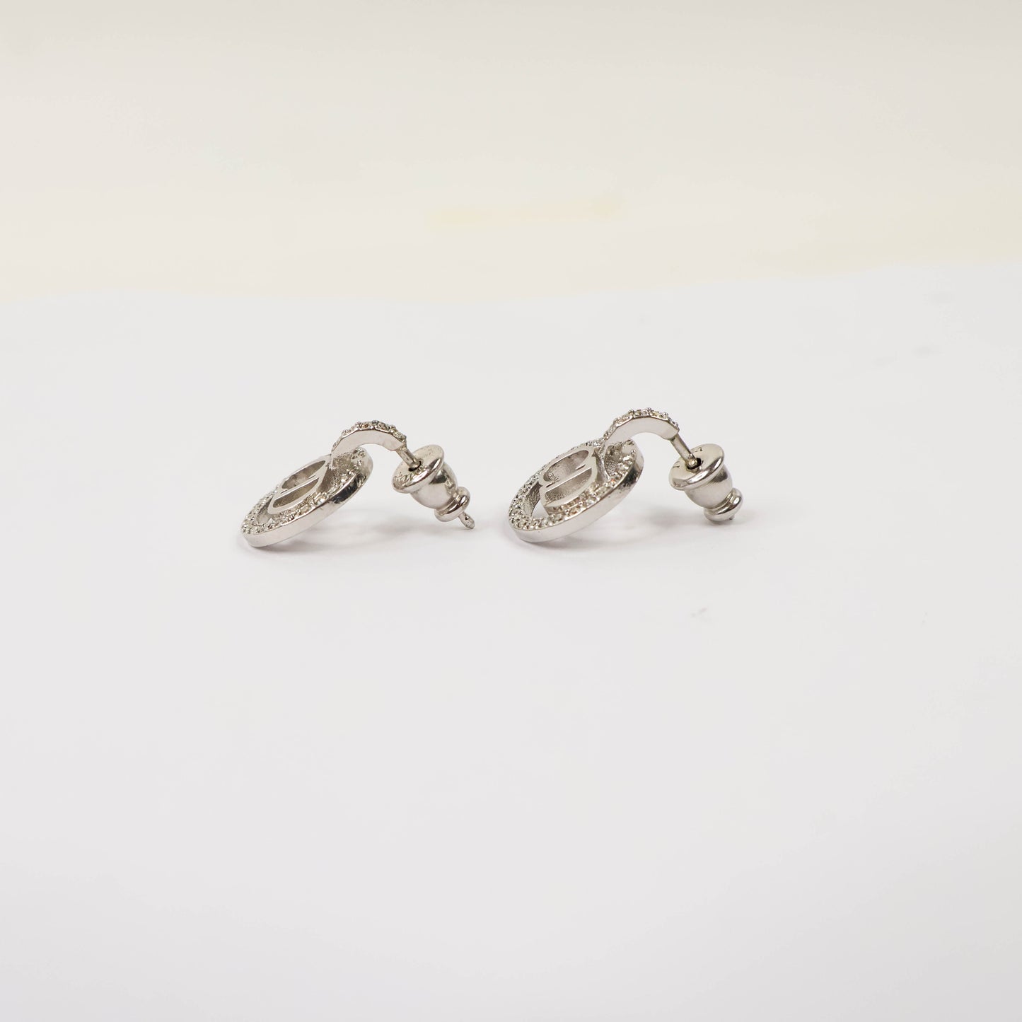 Christian Dior Earrings Round Silver Crystal