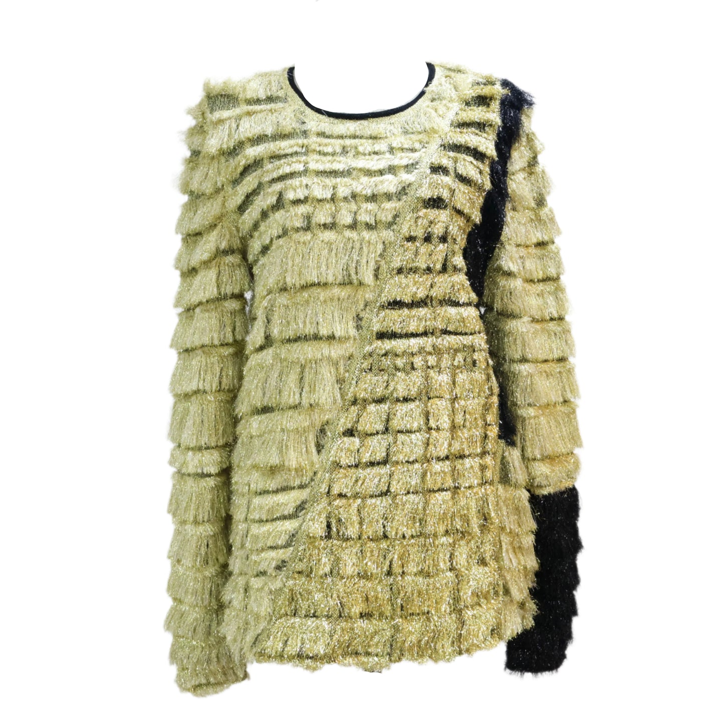 Phillip Lim Top Gold / Black Fringe Trim Sweater