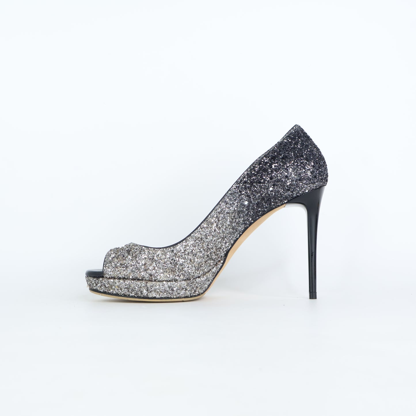 Jimmy Choo Heels Glitter Black Silver 35