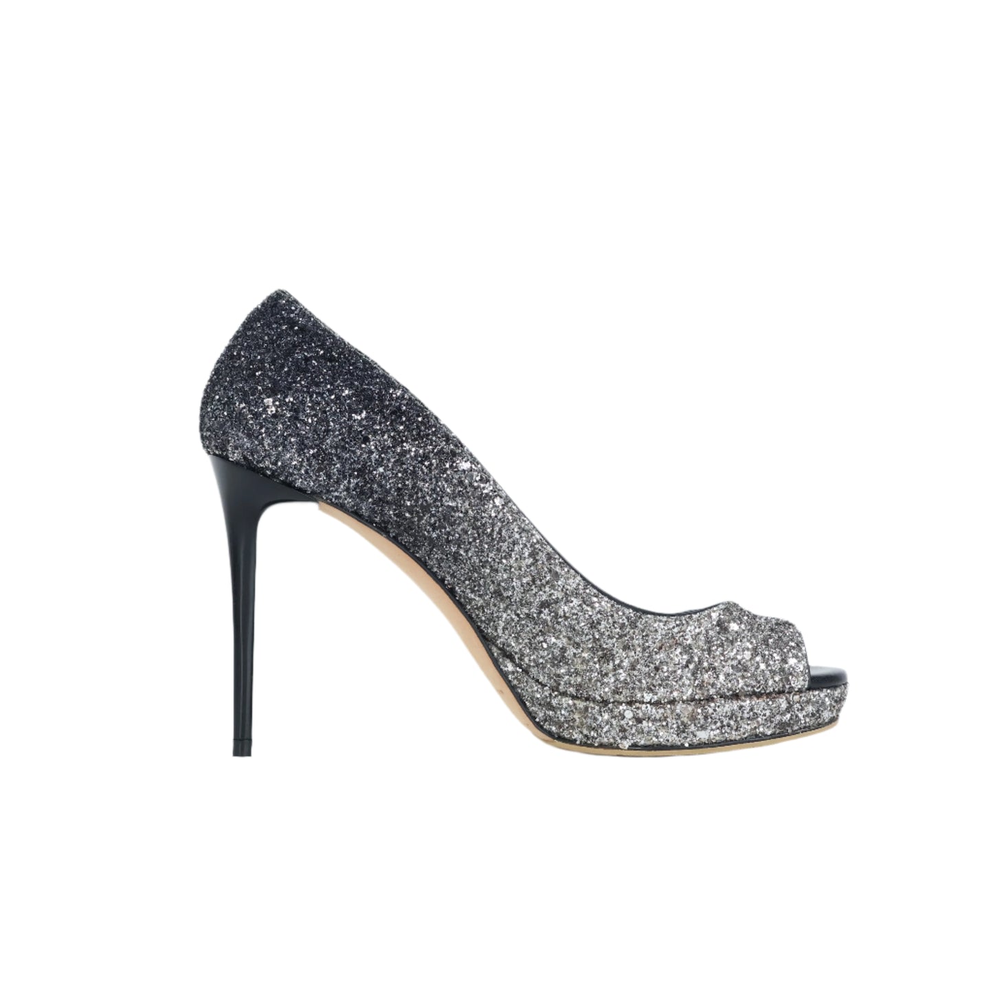 Jimmy Choo Heels Glitter Black Silver 35