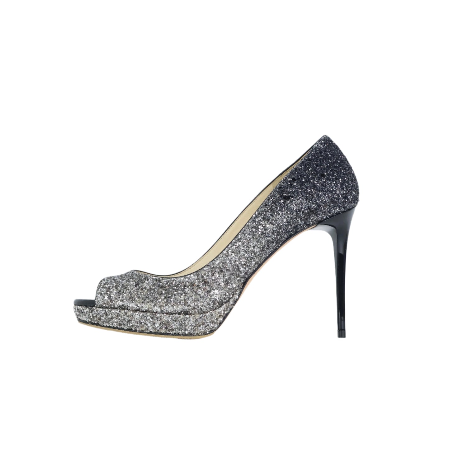 Jimmy Choo Heels Glitter Black Silver 35