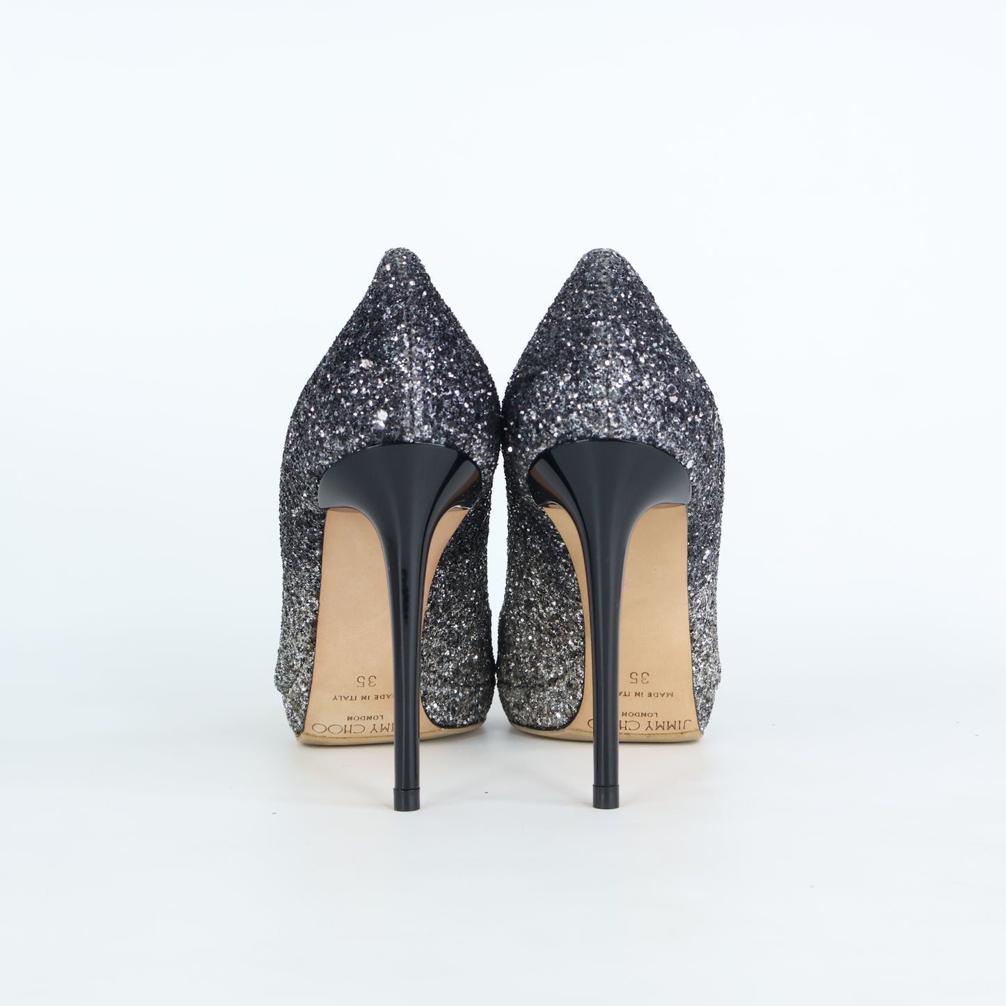 Jimmy Choo Heels Glitter Black Silver 35