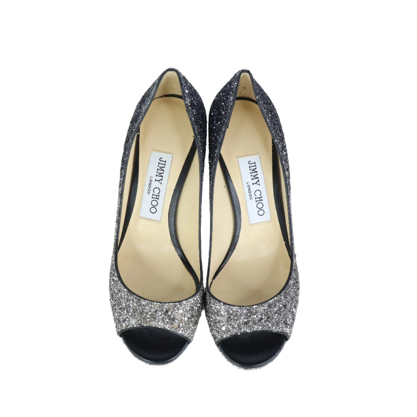 Jimmy Choo Heels Glitter Black Silver 35