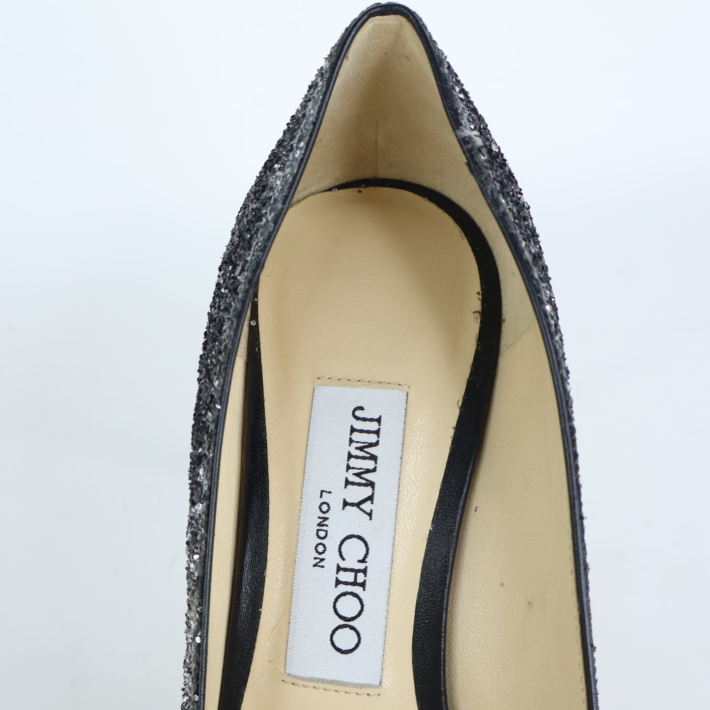 Jimmy Choo Heels Glitter Black Silver 35