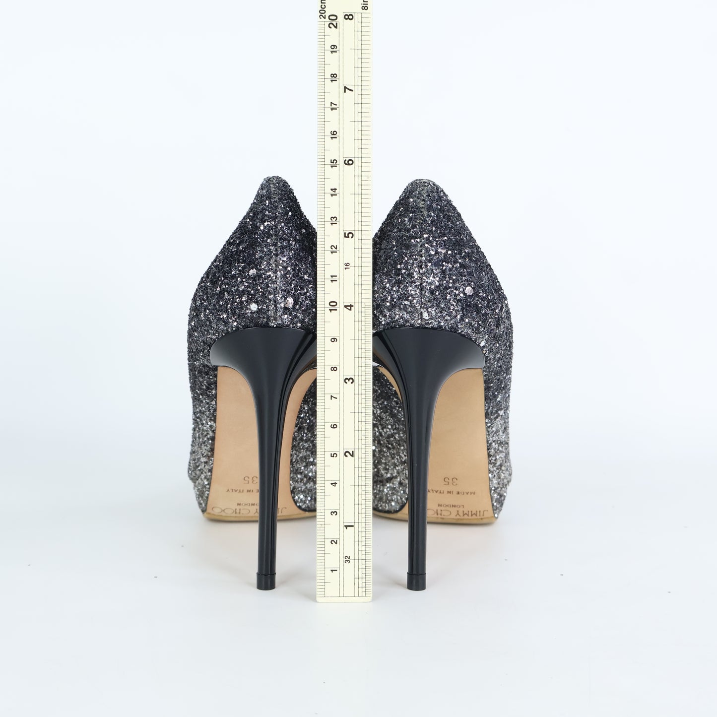 Jimmy Choo Heels Glitter Black Silver 35