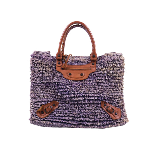 Balenciaga Tote Bag Rafia Purple Brown