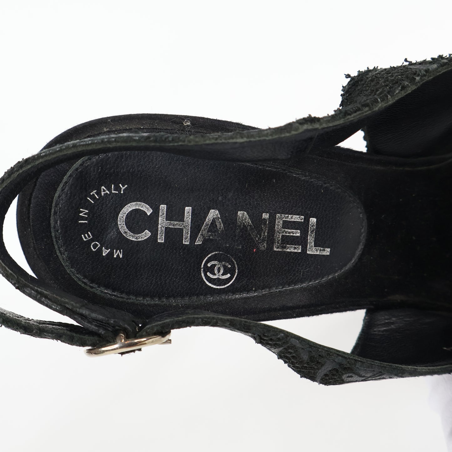 Chanel Heels Sling Back Black Satin Lace 38