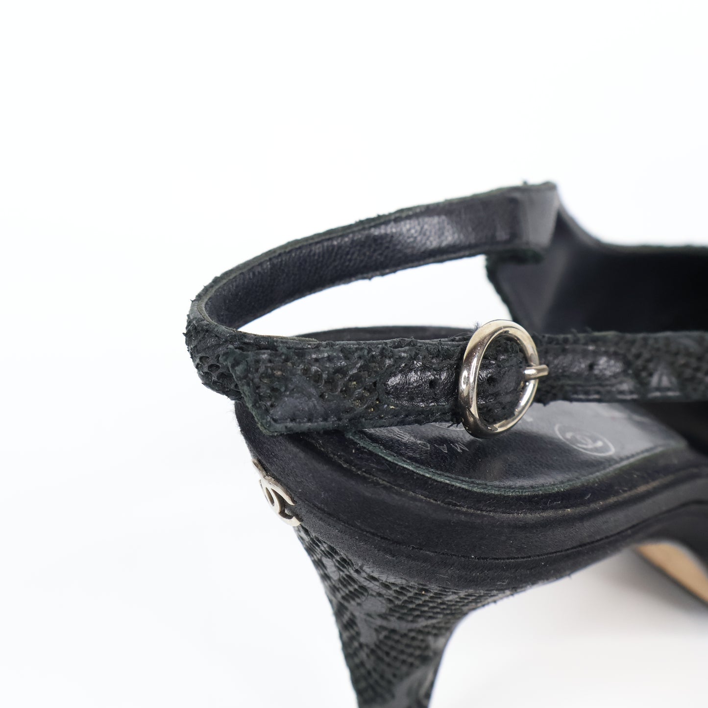 Chanel Heels Sling Back Black Satin Lace 38