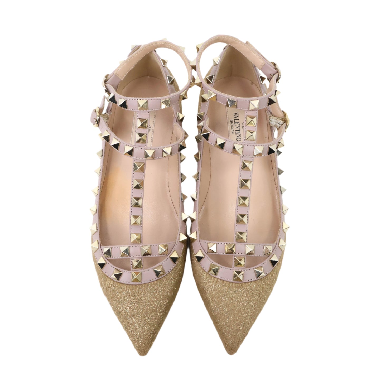 Valentino Gold Flats Rock Stud Pony Hair 35.5