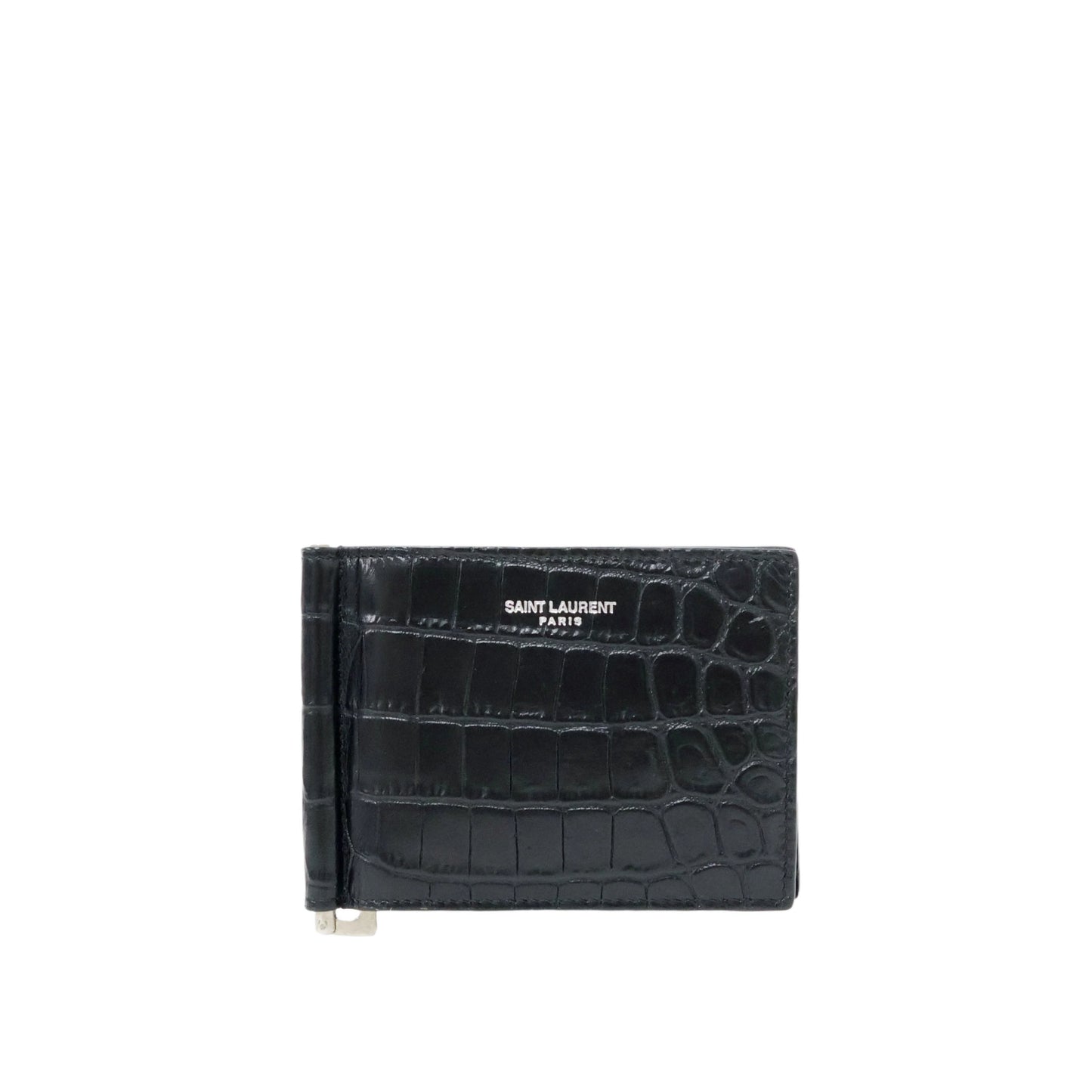 Saint Laurent Money Clip Croc Print Black