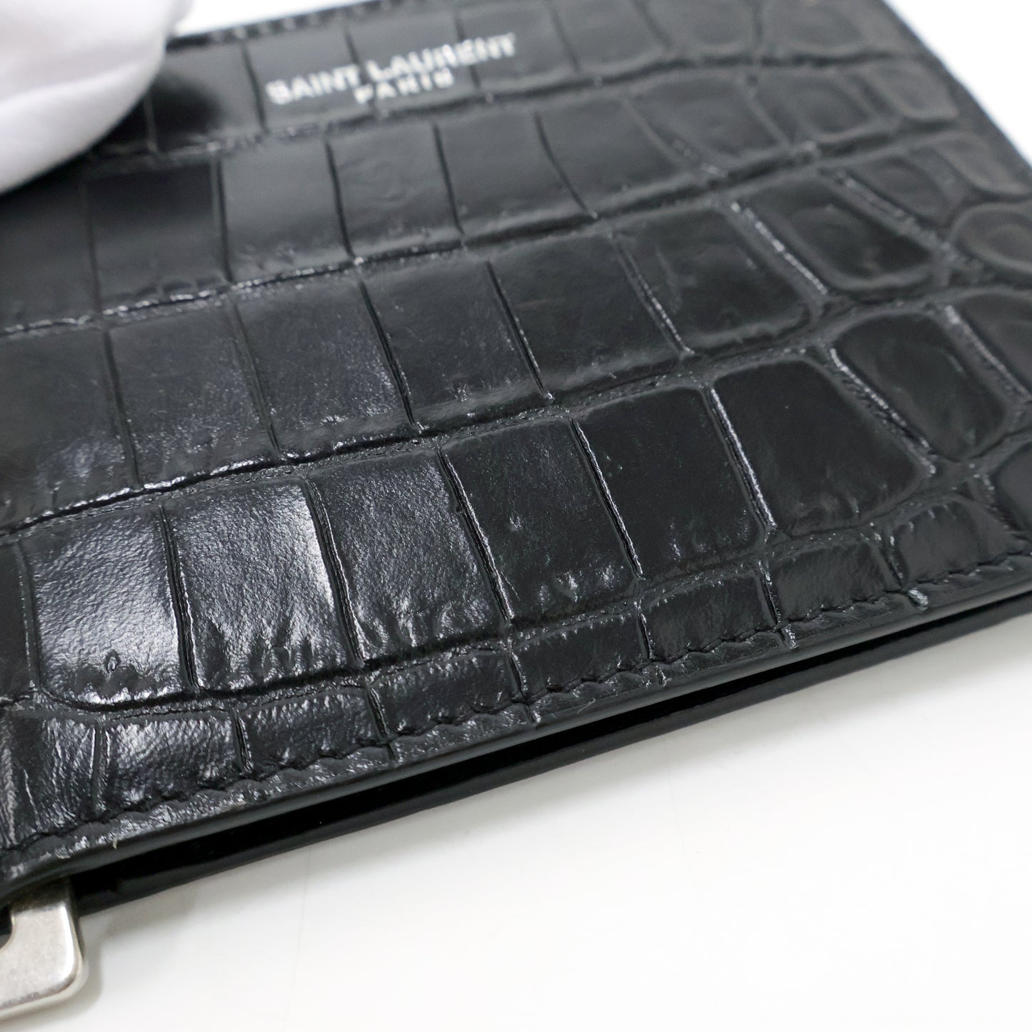 Saint Laurent Money Clip Croc Print Black