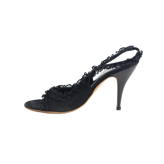 Dolce Gabbana Sling Back Heels Suede Lace Black 35