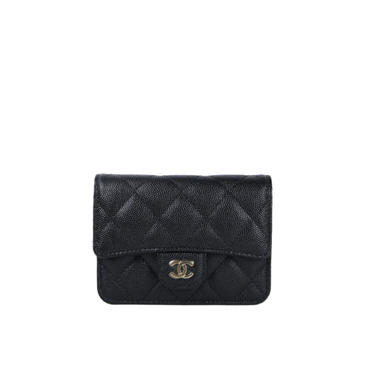 Chanel Mini Card Holder Chain Black Caviar