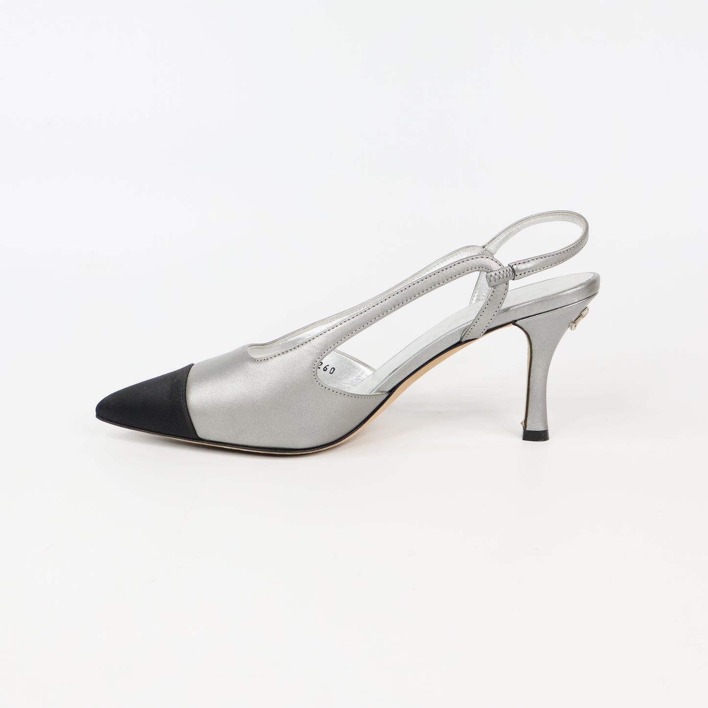 Chanel Slingback Heels Silver Black 37.5