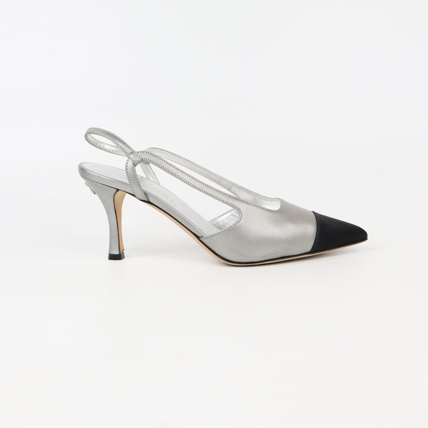 Chanel Slingback Heels Silver Black 37.5