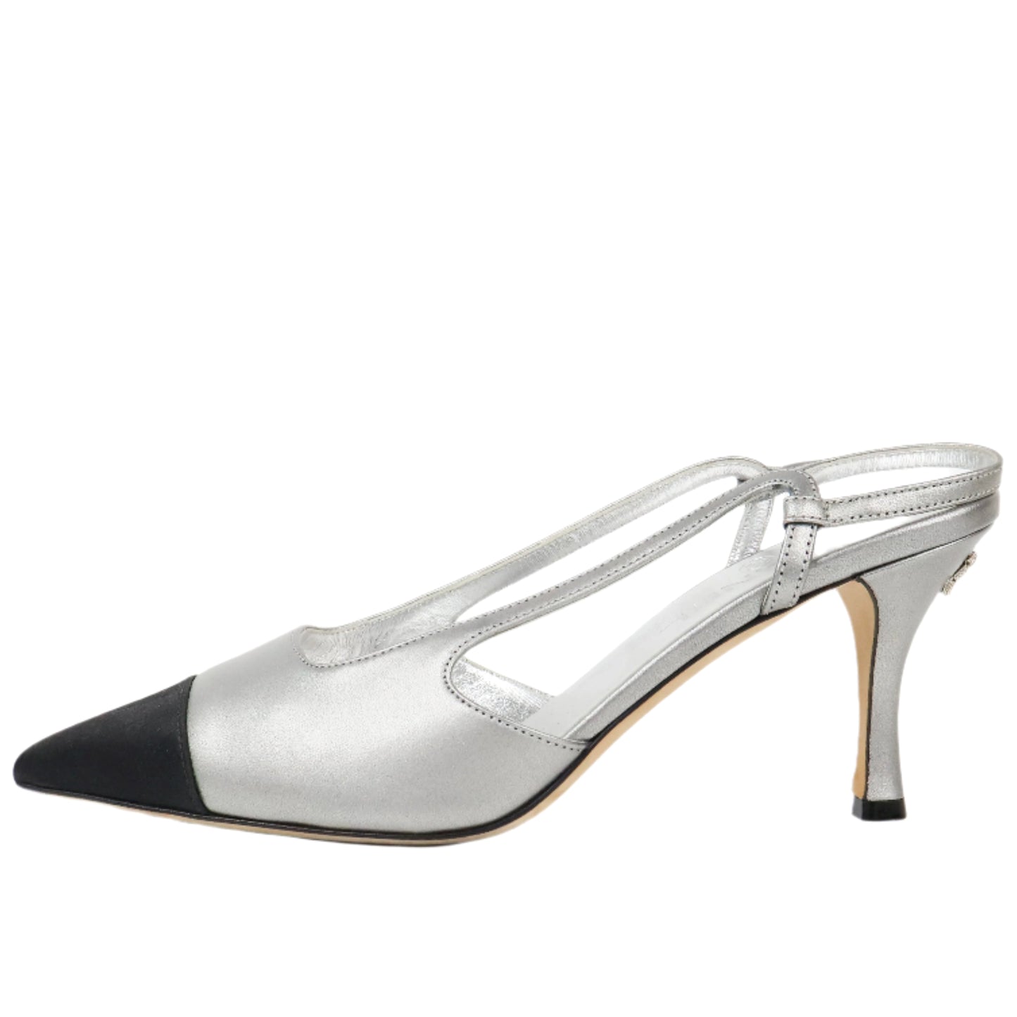 Chanel Slingback Heels Silver Black 37.5