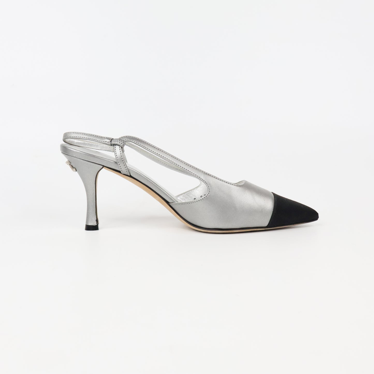 Chanel Slingback Heels Silver Black 37.5