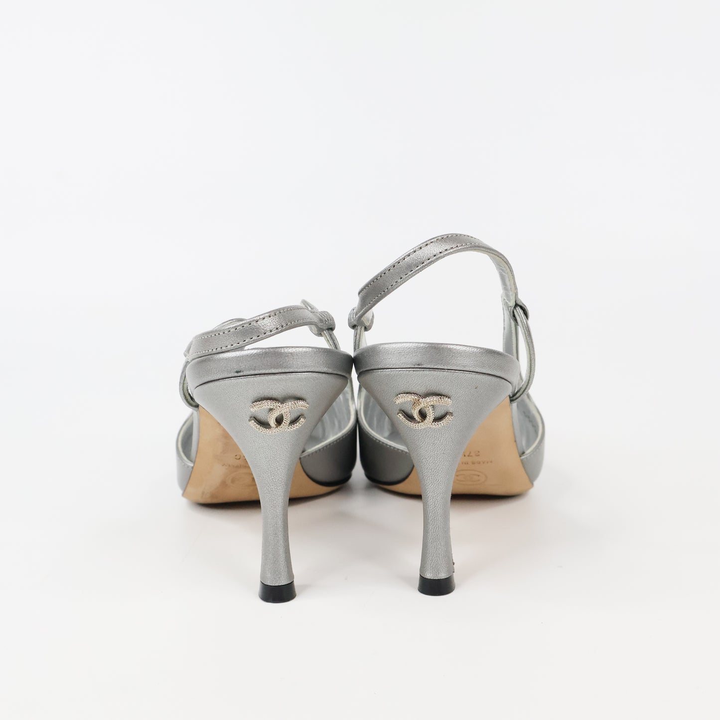 Chanel Slingback Heels Silver Black 37.5