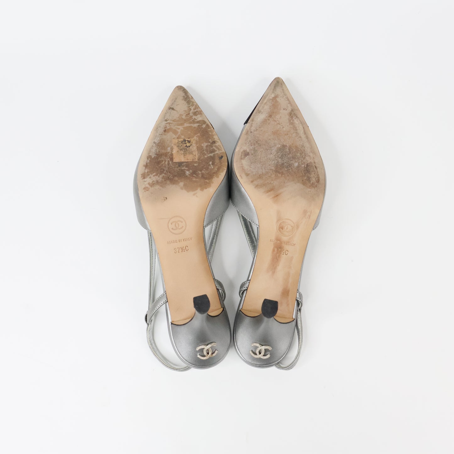 Chanel Slingback Heels Silver Black 37.5