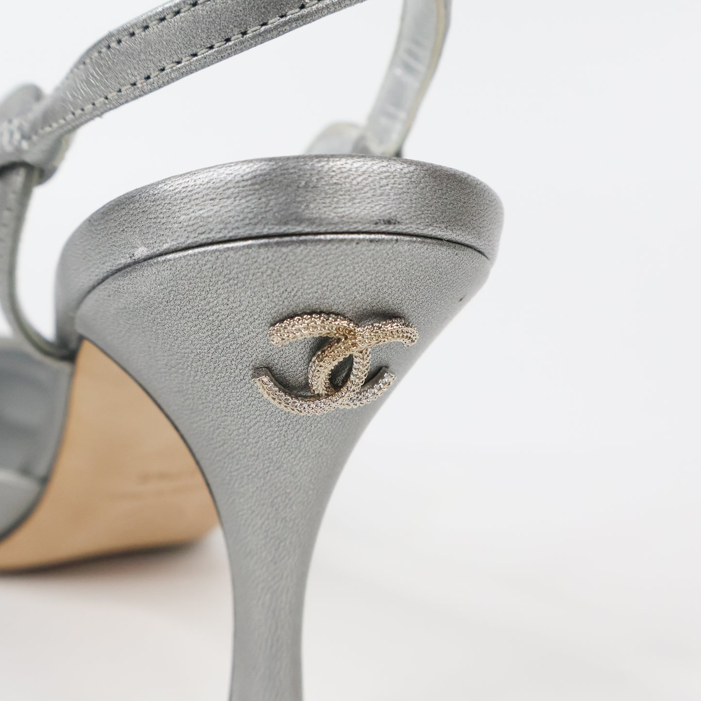 Chanel Slingback Heels Silver Black 37.5