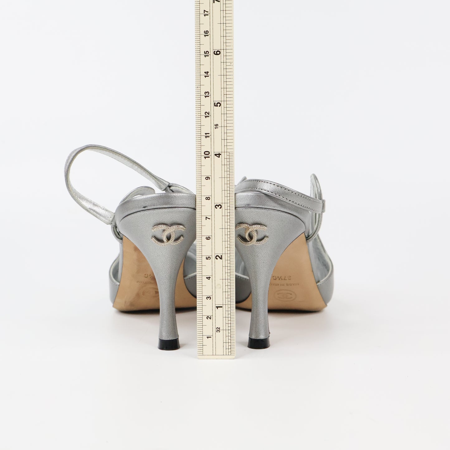 Chanel Slingback Heels Silver Black 37.5