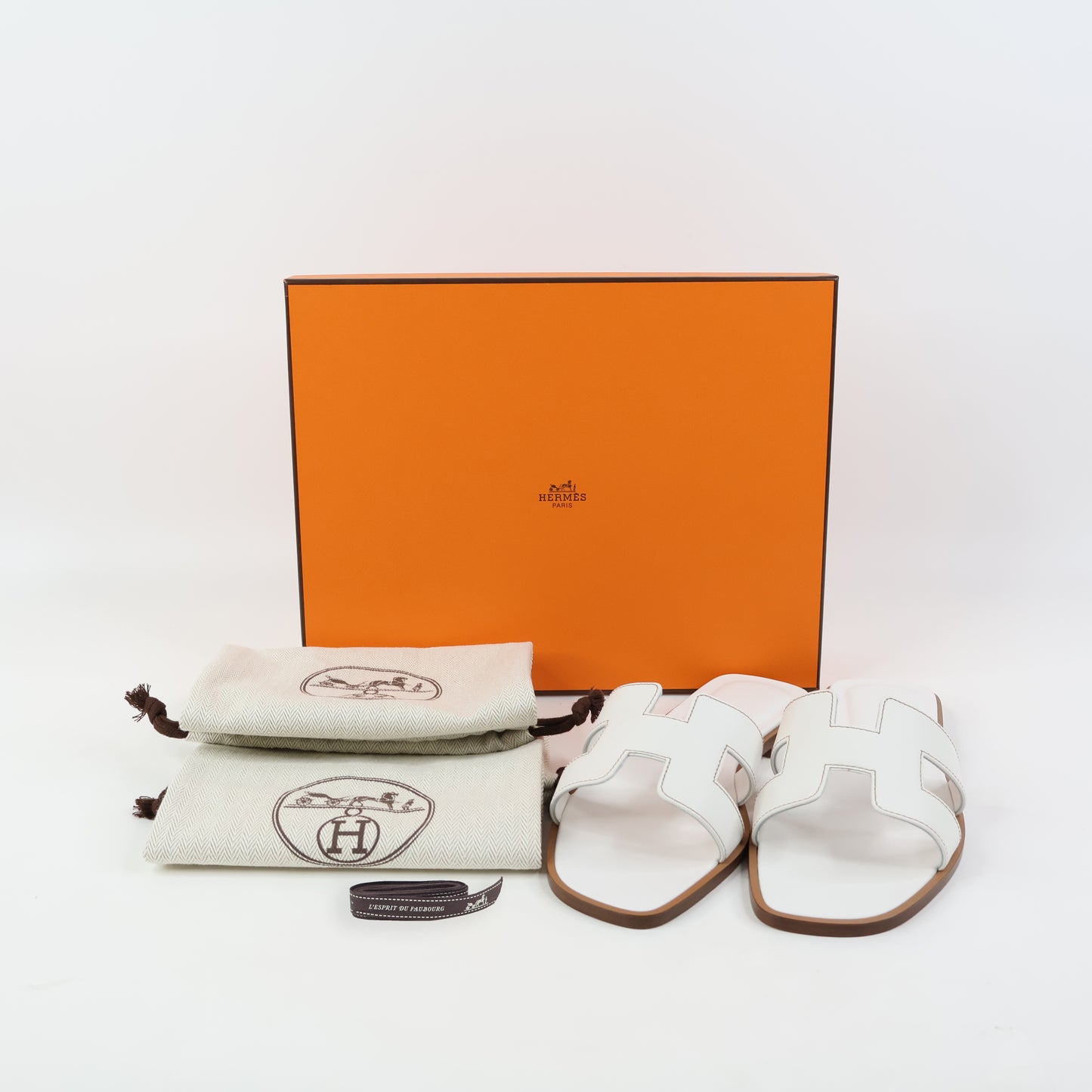 Hermes Oran Sandals White 37