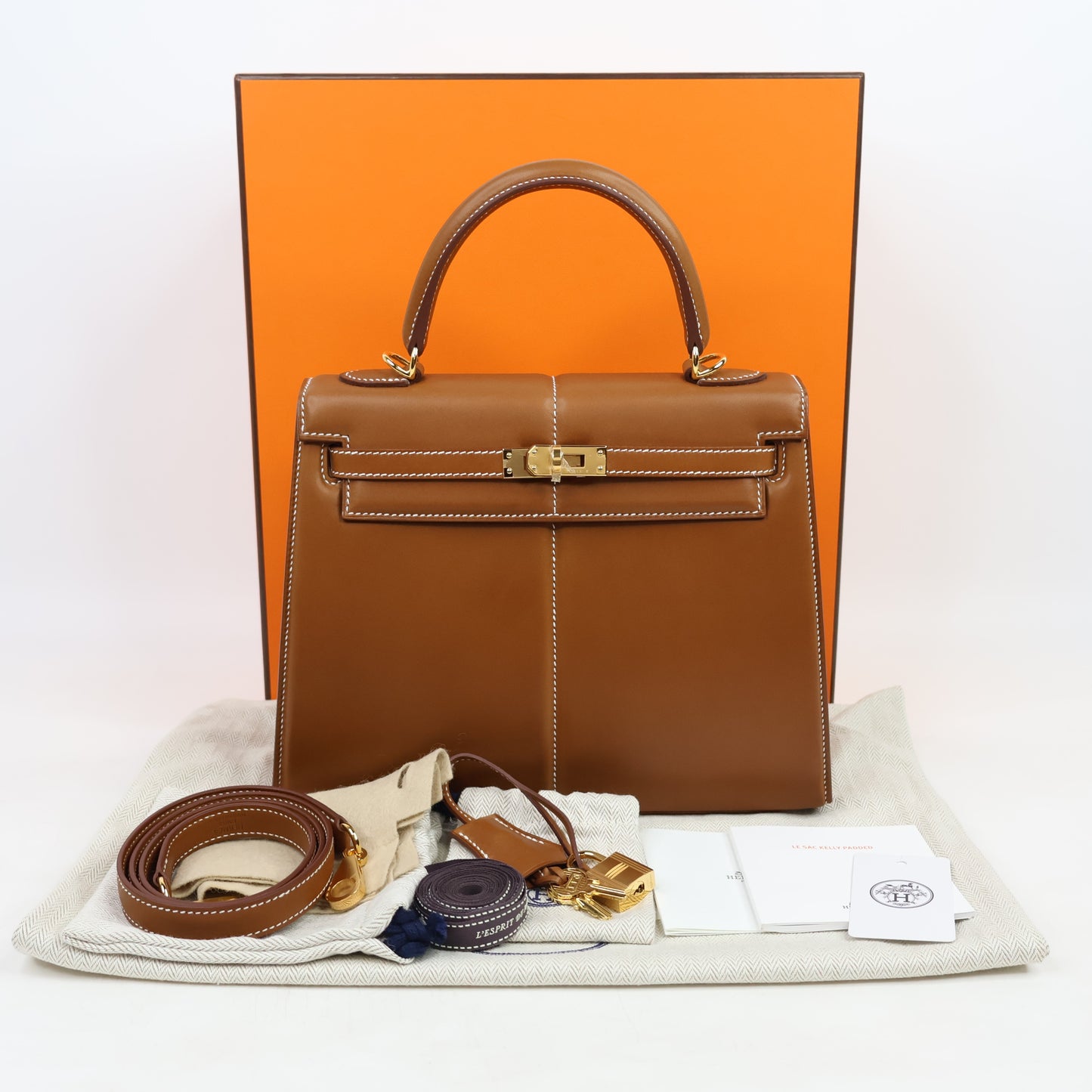 Hermes Kelly25 Pad Fauve Barenia Sellier GHW