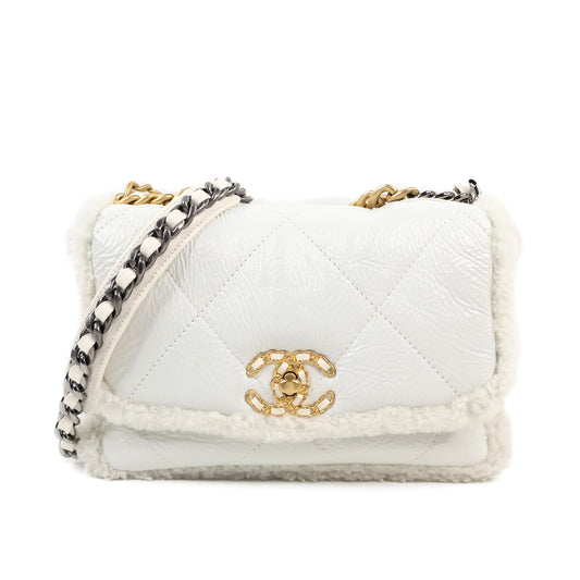 Chanel 19 (26 cm) White Fur