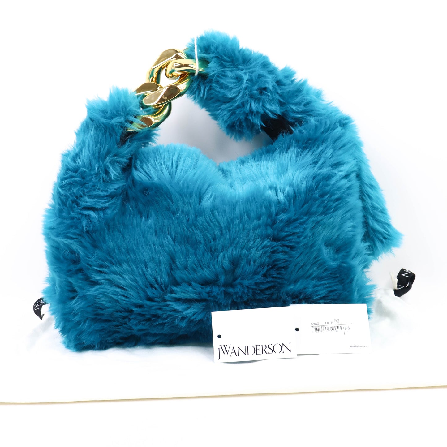 JW Anderson Chain-Embellished Faux fur Shoulder Bag Blue