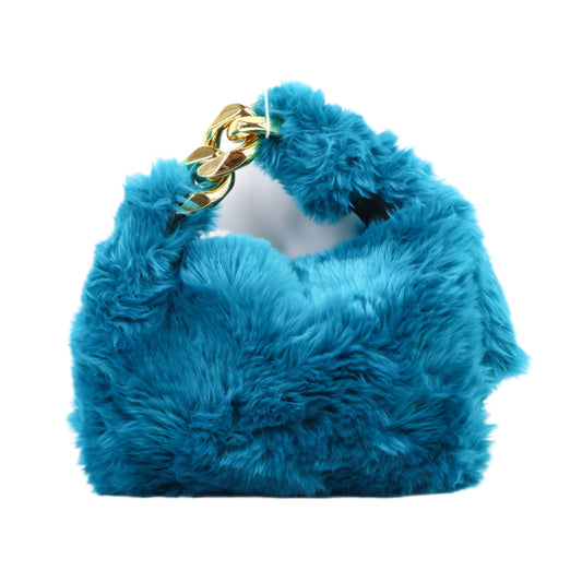 JW Anderson Chain-Embellished Faux fur Shoulder Bag Blue