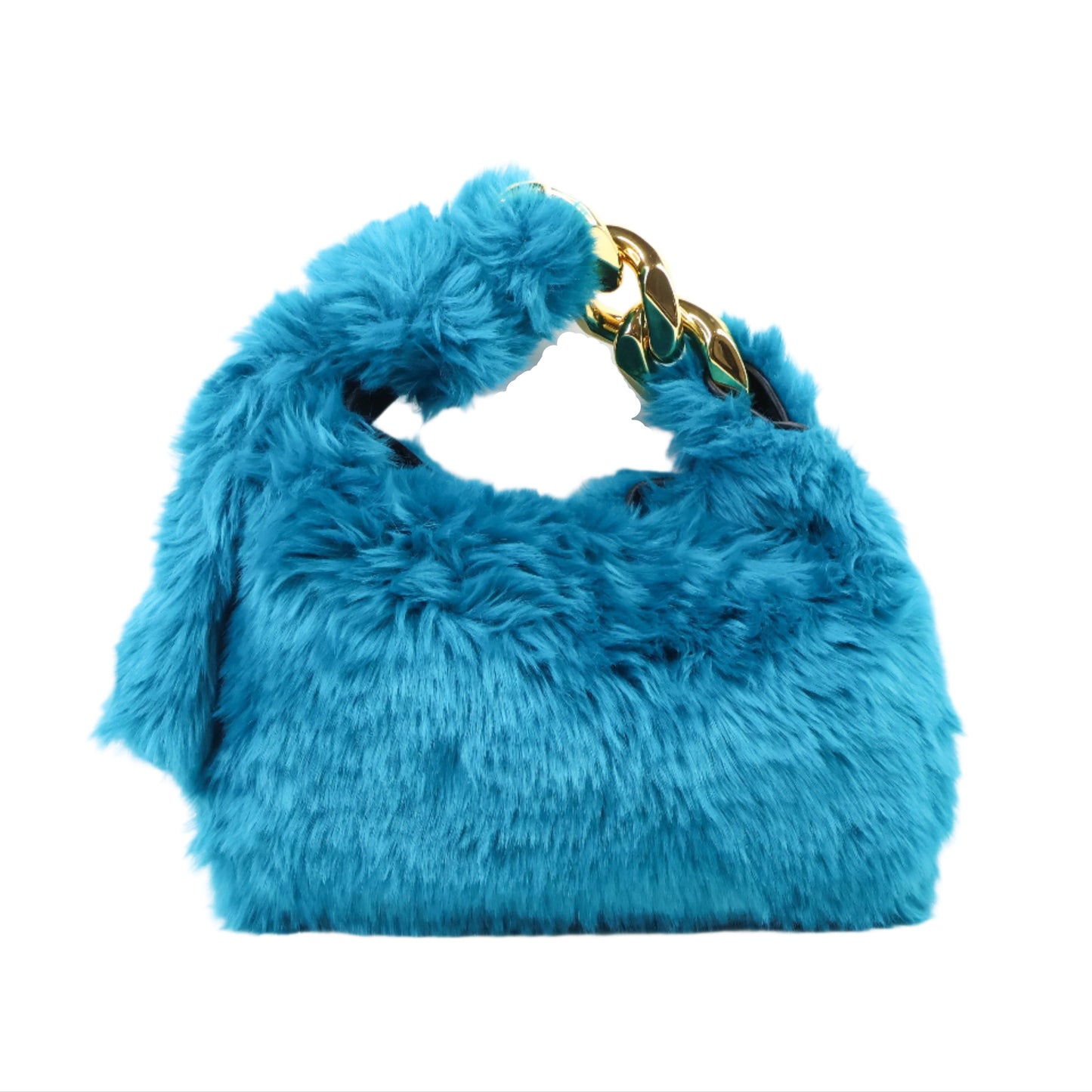 JW Anderson Chain-Embellished Faux fur Shoulder Bag Blue