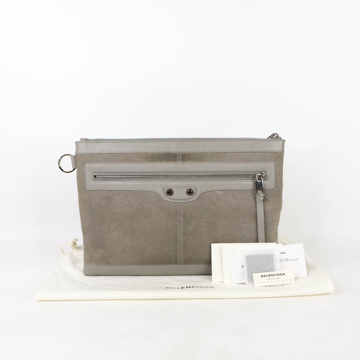 Balenciaga Zip Clutch Grey Suede