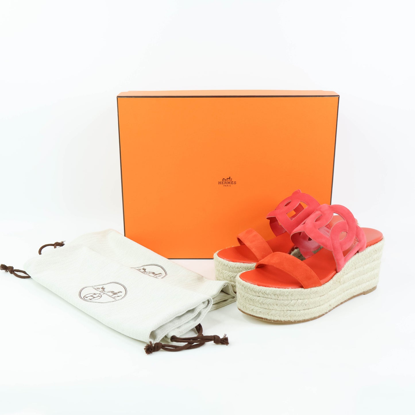 Hermes Ithea 30 Espadrilles Rouge Cinetique Orange Capucine 39