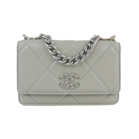 Chanel 19 Lamb Wallet On Chain Grey