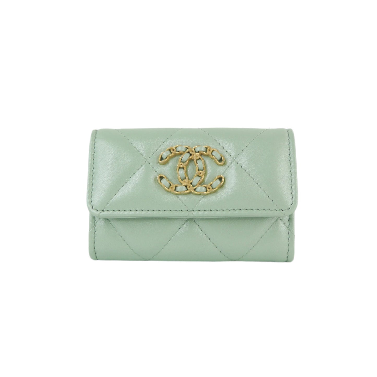 Chanel 19 Card Holder Green Lambskin