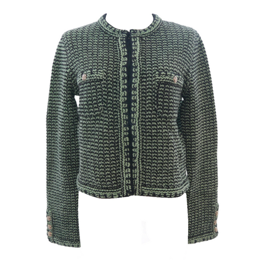 Chanel Jacket Tweed Green Black