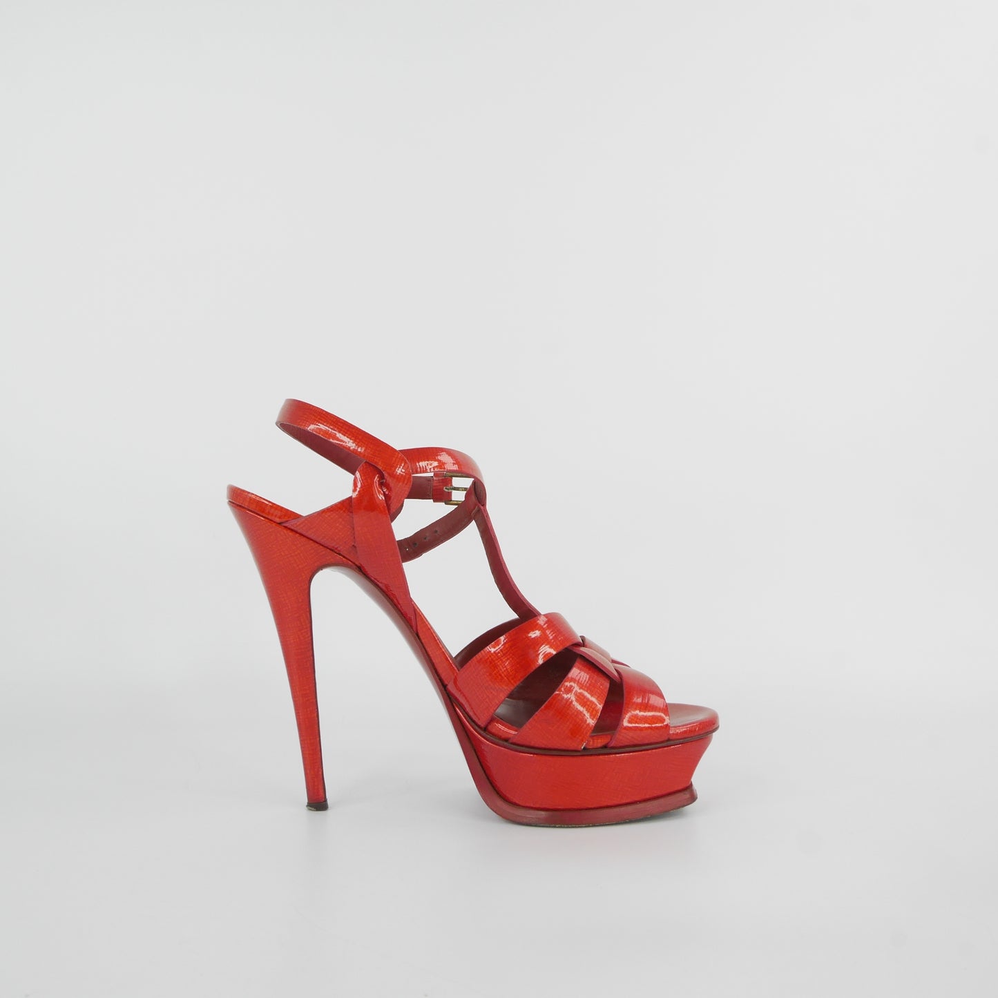 Saint Laurent Tribute Heels Orange Patent 38