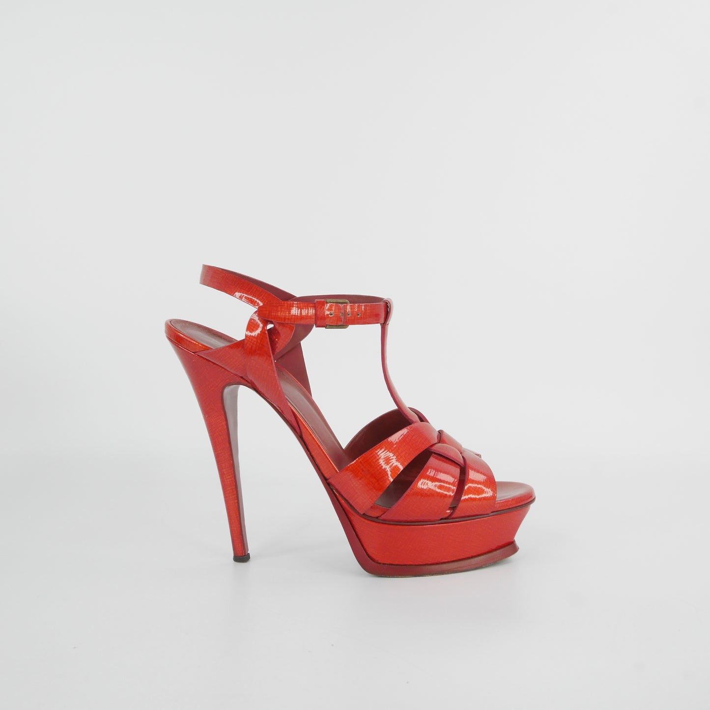 Saint Laurent Tribute Heels Orange Patent 38