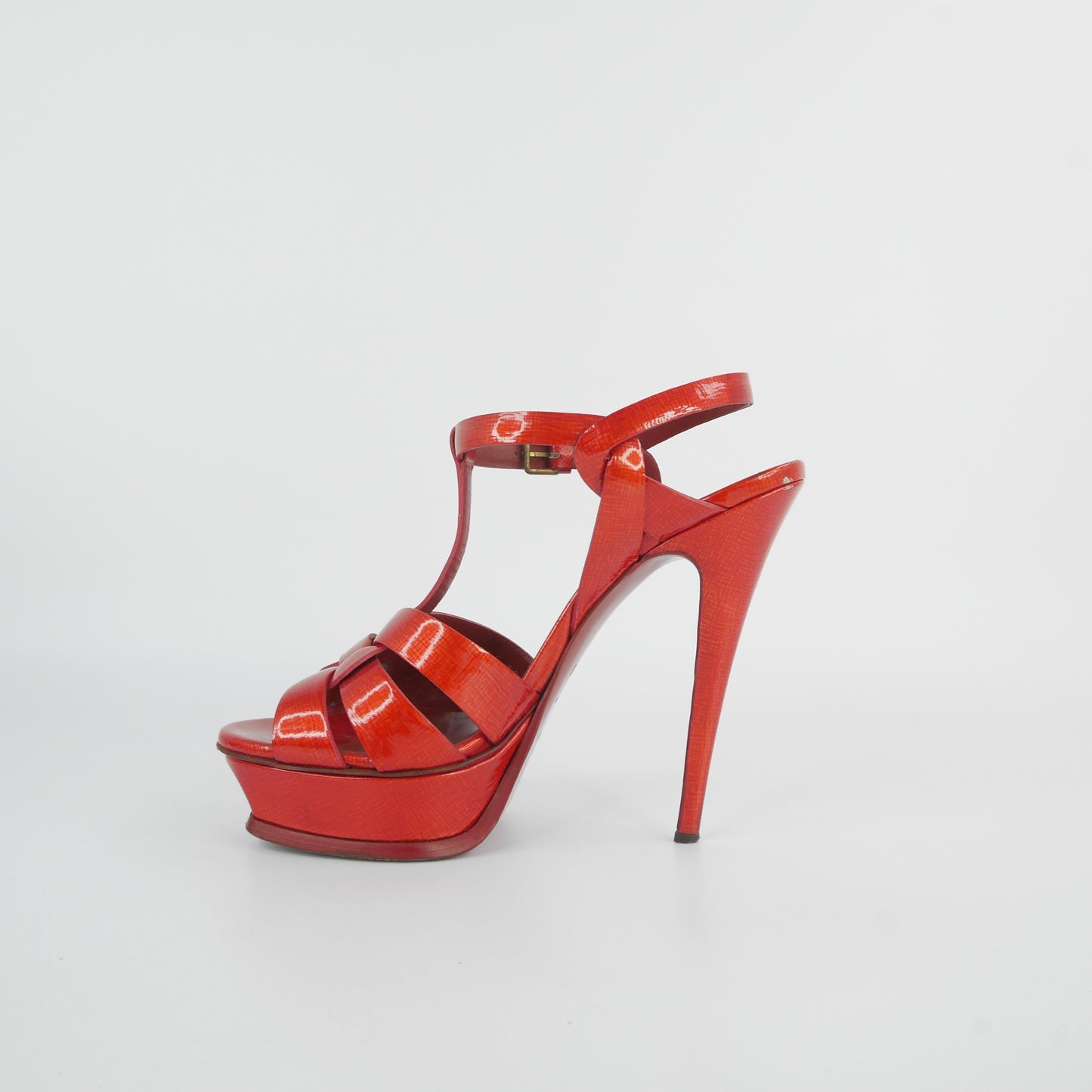 Saint Laurent Tribute Heels Orange Patent 38