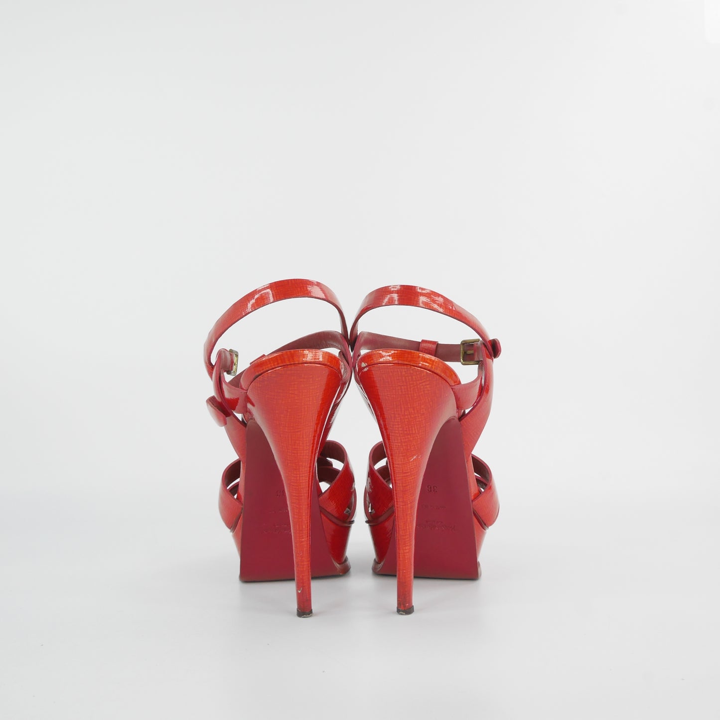 Saint Laurent Tribute Heels Orange Patent 38